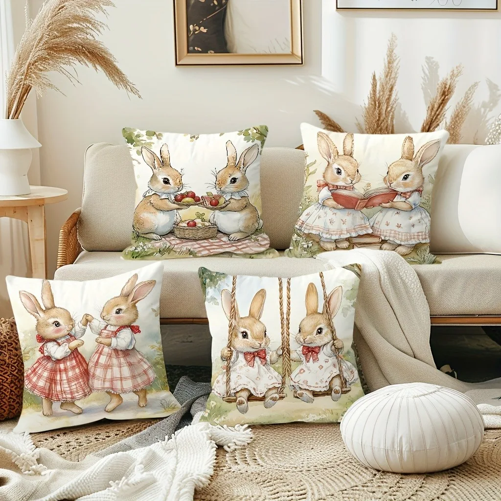 Cute bunny story pattern with zipper closure pillow cover living room sofa special pillow cover without pillow core