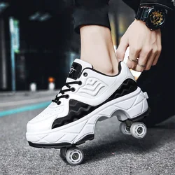 Parkour Shoes 4 Wheels Deformation Roller Skating Shoes Kids Adults Unisex Sneakers Street Urban Fitness FSK Quad Skating Shoes