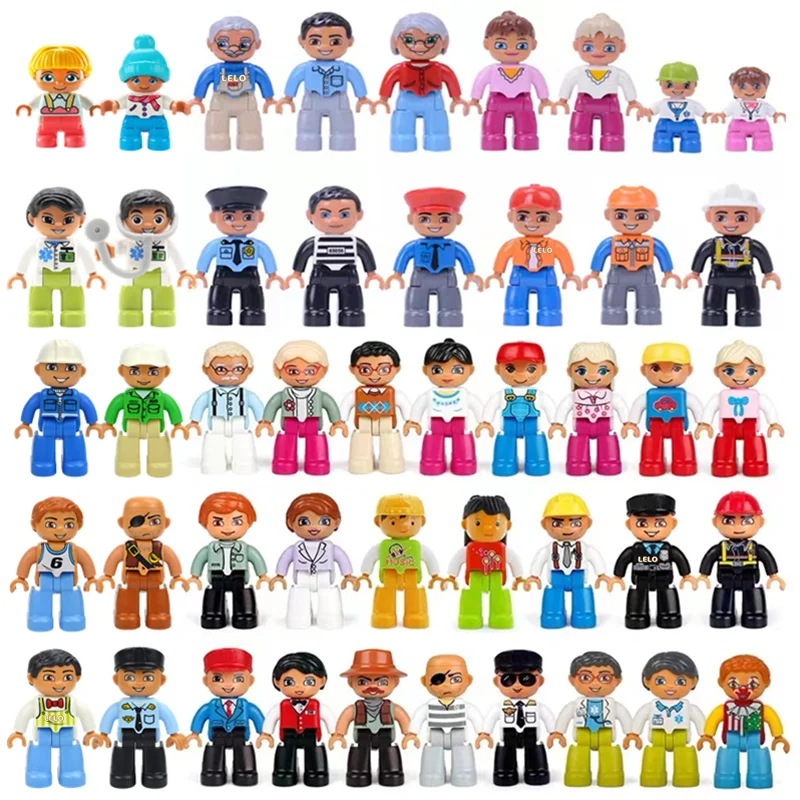 Big Size Character Figures Building Block Doll Family Farmer Worker Doctor Policemen Large Brick Compatible Build House Kid Toys