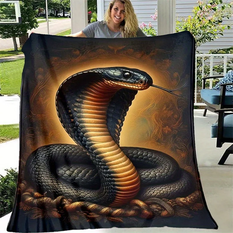 1 High-Quality and Eye-Catching Horror Cobra Pattern Printed Blanket, Outdoor Blanket, Perfect for Your Comfortable and Chic Lif
