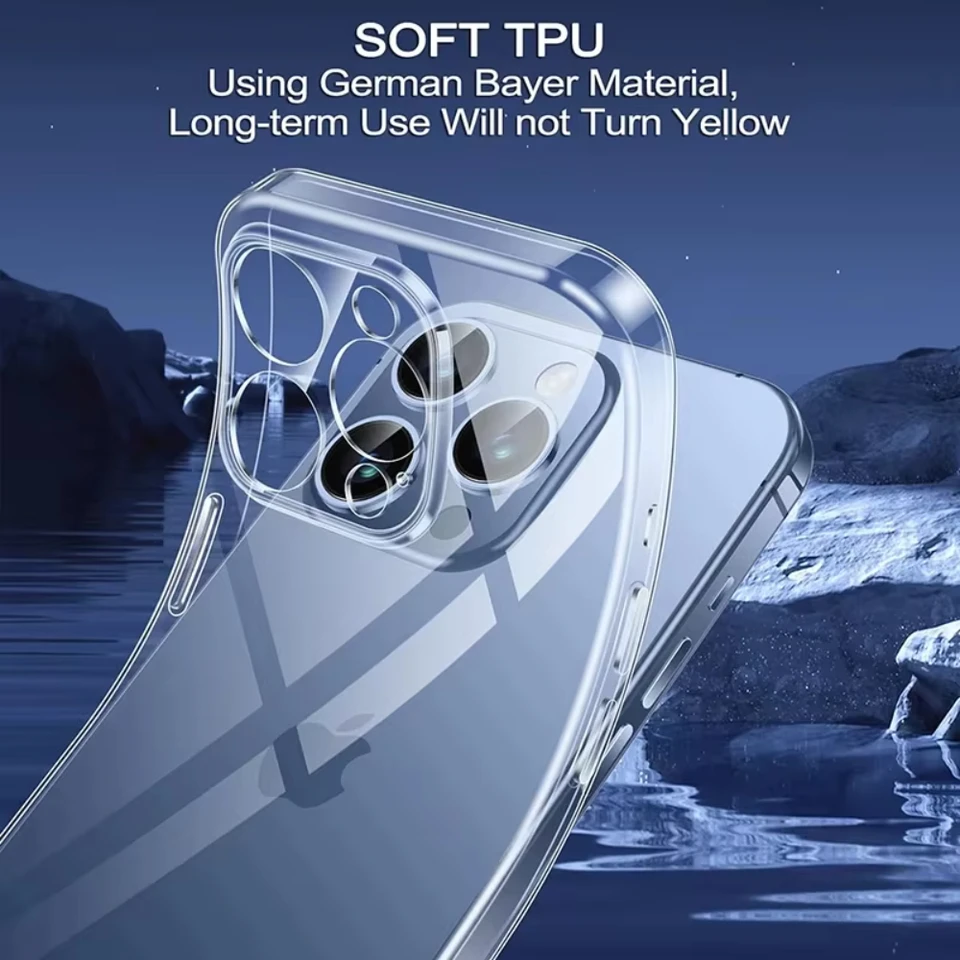 Funda de TPU suave ultra delgada para iPhone 16 17 Pro Air 16e 11 12 13 14 15 Pro Max Plus, funda de silicona transparente con borde 2