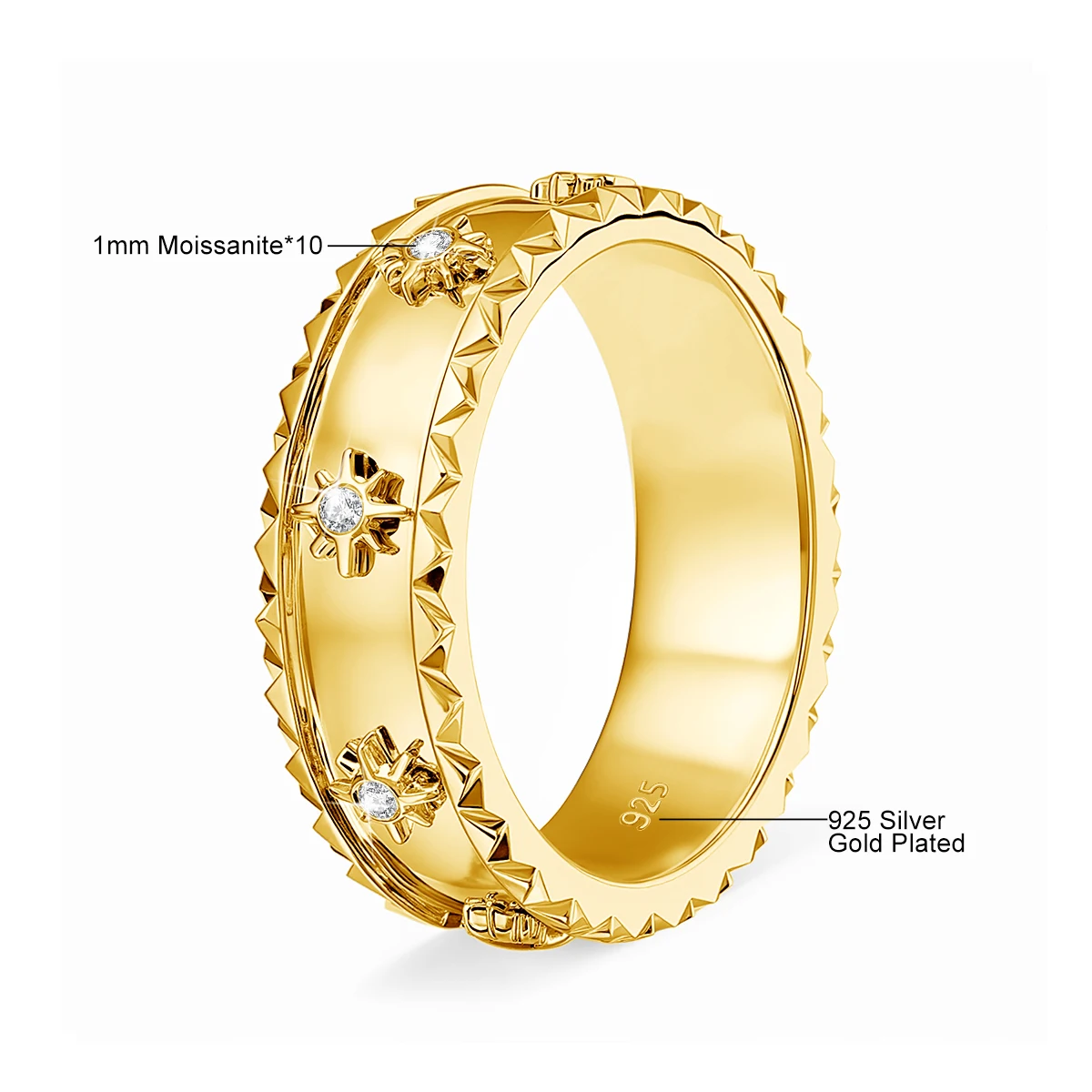 Au585 Sneeuwvlok Statement Ring 14k Gold Filled D Kleur Moissanite Eeuwige Brede Verlovingsband voor Vrouwen Trendy Sieraden Accessor
