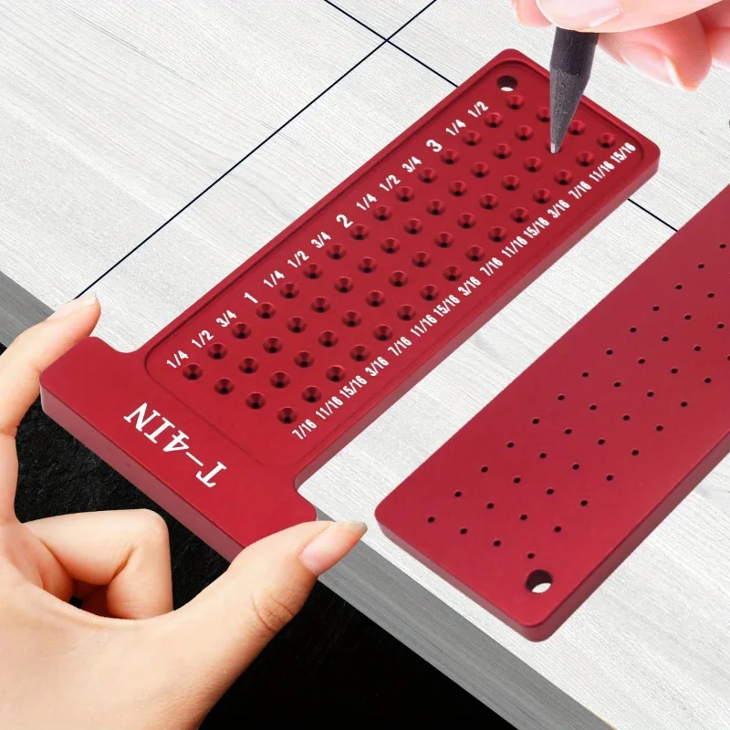Aluminum Alloy Woodworking Scribing Ruler Positioner Metric/Imperial T-Ruler Measurement Layout Portable Surveying Tool