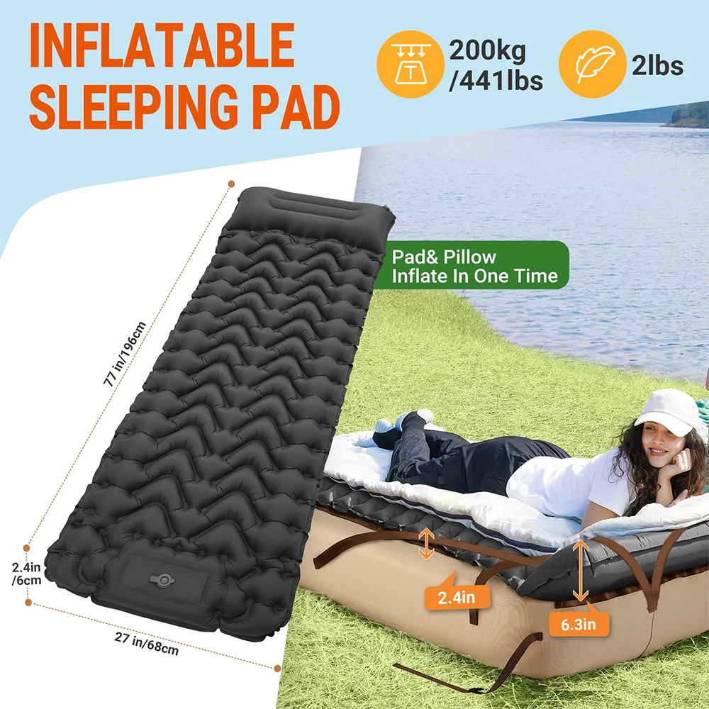 Modern Portable Foldable Air Bed Frame TPU Ultralight Inflatable Pad Single High for Camping Home Bed Pump Not Included