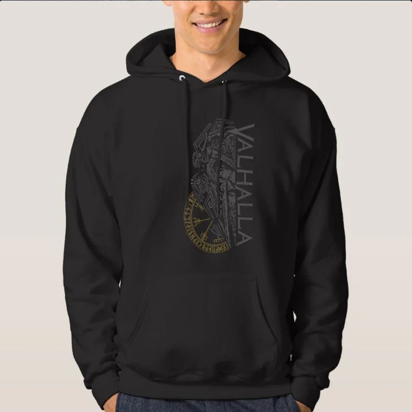 

Norse Compass Vegvisir Runes Odin Mask Nordic Warrior Valhalla Pullover Hoodie Comfortable Cotton Casual Mens Sweatshirt