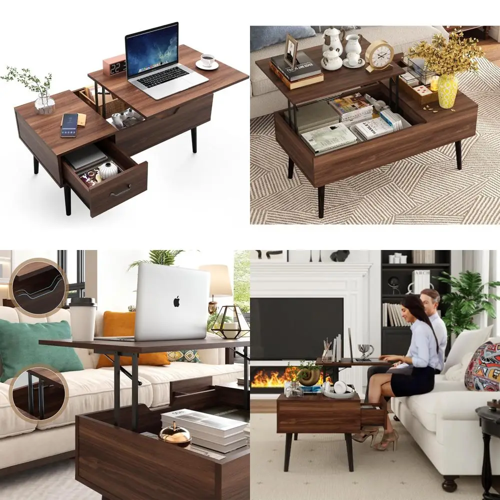 

Современный прямоугольный журнальный столик середины века из орехового дерева с подъемным верхом для гостиной