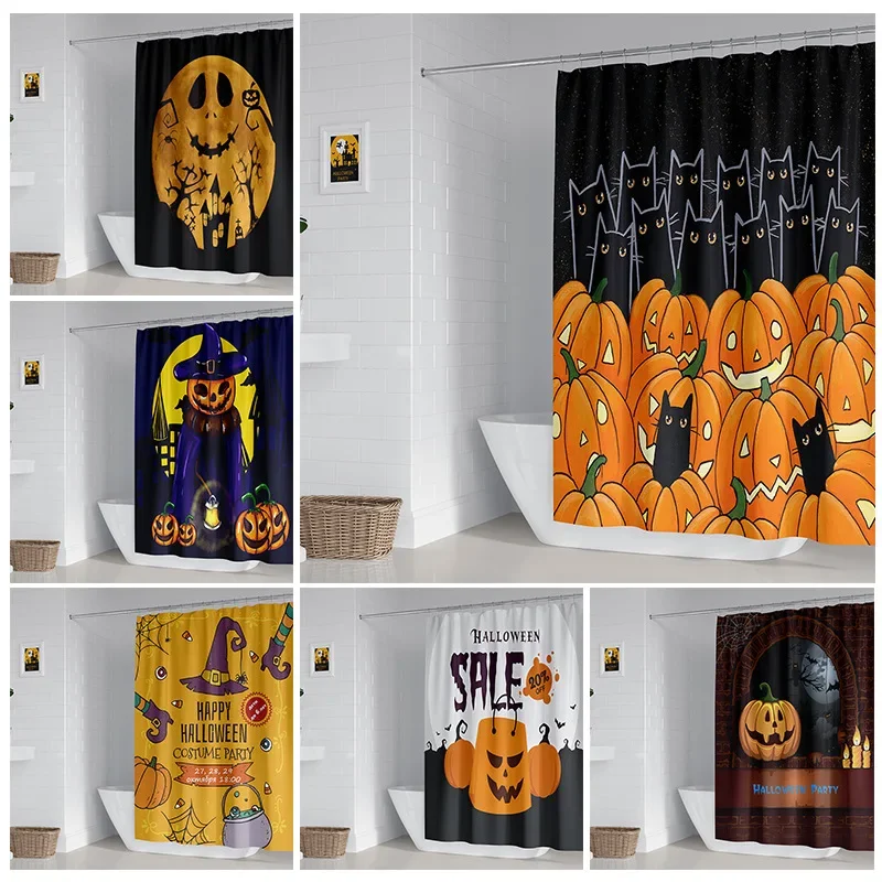 2022 Halloween new shower curtain household toilet partition waterproof  pumpkin    with hook