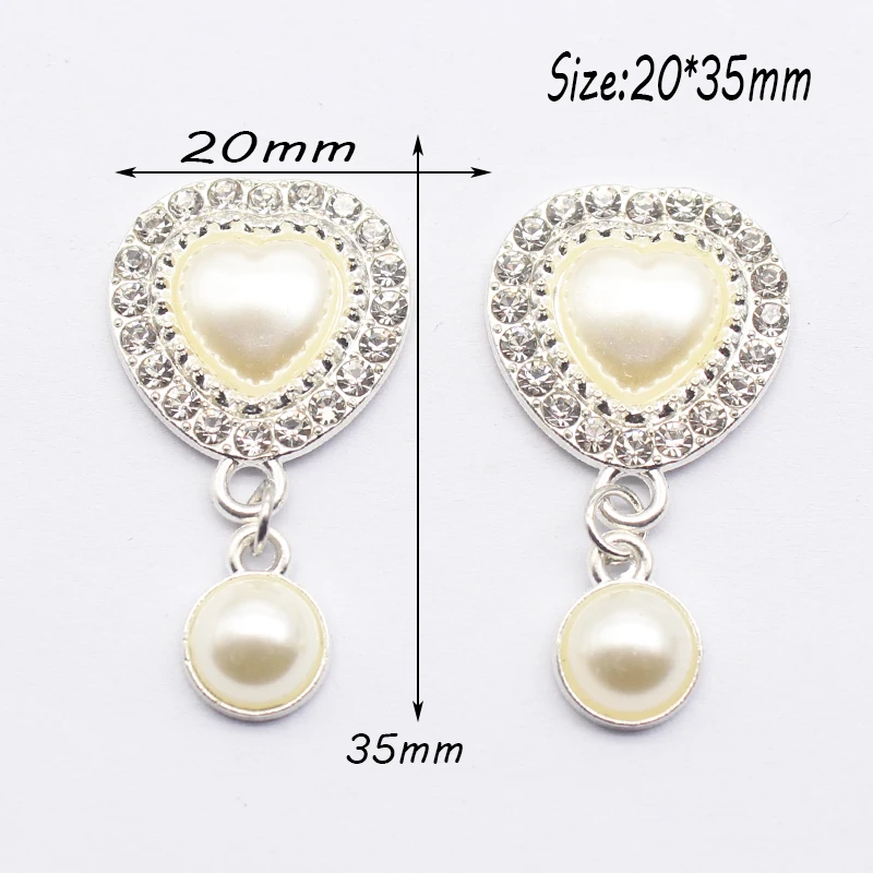 10Pcs/Lot20 * 35MM Love Artificial Pearl Alloy Water Diamond Flat Bottom Pendant DIY Bow Hair Clip Decoration