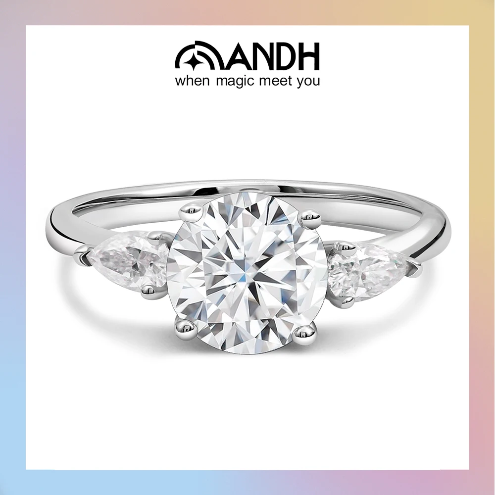 

ANDH 2.7 ct D Color VVS1 Moissanite Ring for Women 925 Sterling Silver Lab Diamond Rings Engagement Promise Wedding Band Jewelry