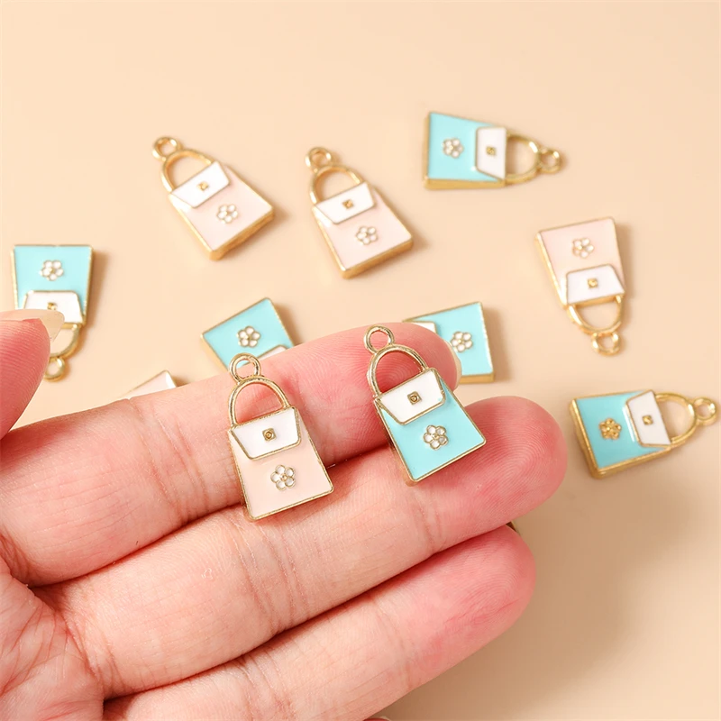 10 Stück 12x20mm Niedliche Emaille-Damenhandtaschen-Anhänger für Schmuckherstellung, Halsketten, Ohrringe, Armbänder, DIY-Bastelzubehör – Detail 3