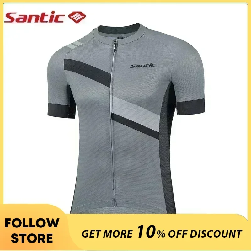 Santic Men Cycling Short Sleeve Multicolor Summer MTB Bike Shirts Full Zipper Breathable Bicycle Quick Drying Jersey Asian Size