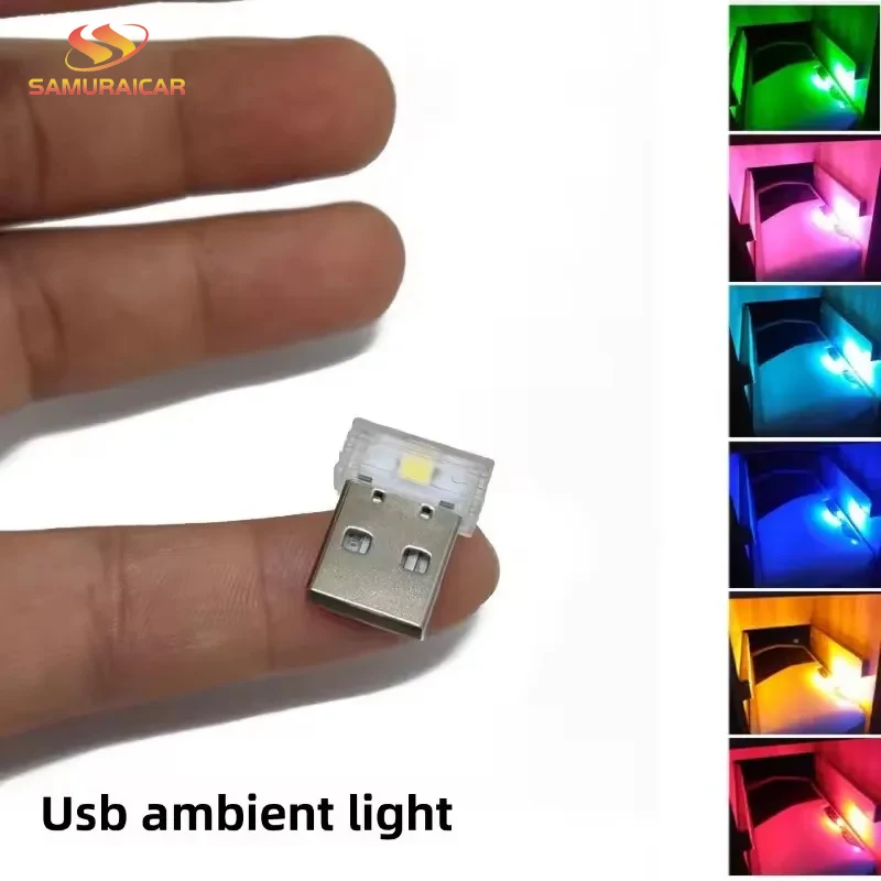 1pc Auto Colorful Decorative Lamp Car Accessory Car Light Auto Interior Atmosphere Light Mini USB LED Emergency Lighting