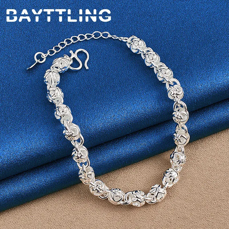 

New 925 Sterling Silver 8 Inches Ball Chain Bracelet For Women Wedding Fashion Party Charm Jewelry Temperament Accessories