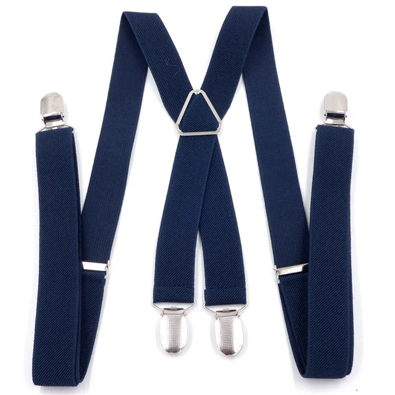 Suspenders Men Solid Color Polyester Elastic Adult Belt X-Shape Braces with 4 Clips for Women