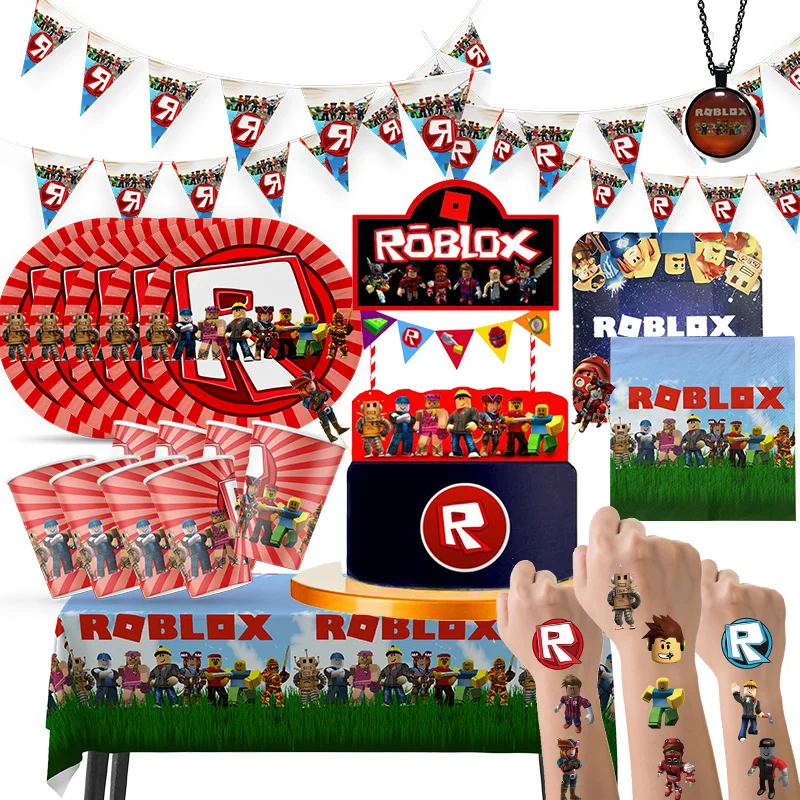 Roblox Theme Birthday Party Paper Cup Plate Decoration For Children Toy Gift Packing Banner Honeycomb Tattoo Sticker Supplies