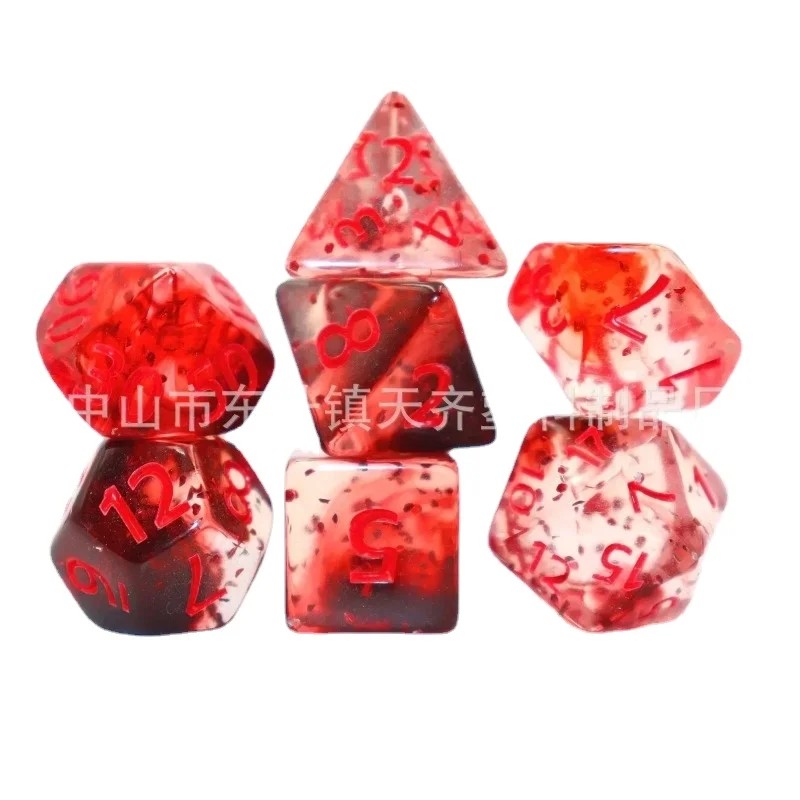 16mm 7Pcs/set Acrylic Transparent Game Dice Set Tabletop Board Game Dice Double Color Flash Dot Starry Sky DND Running Team Dice