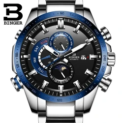 Genuine Luxury Switzerland BINGER Brand Mens Watch Automatic Mechanical Luminous Waterproof Running Calendar Sapphire Moon Phase