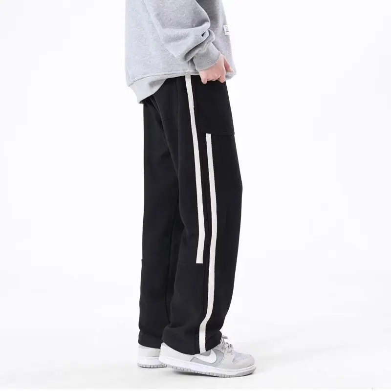 Summer New Men\'s Casual Pants, Loose Straight Leg Sports Long Pants Trendy And Versatile Thin Black Leg Binding Sweatpants