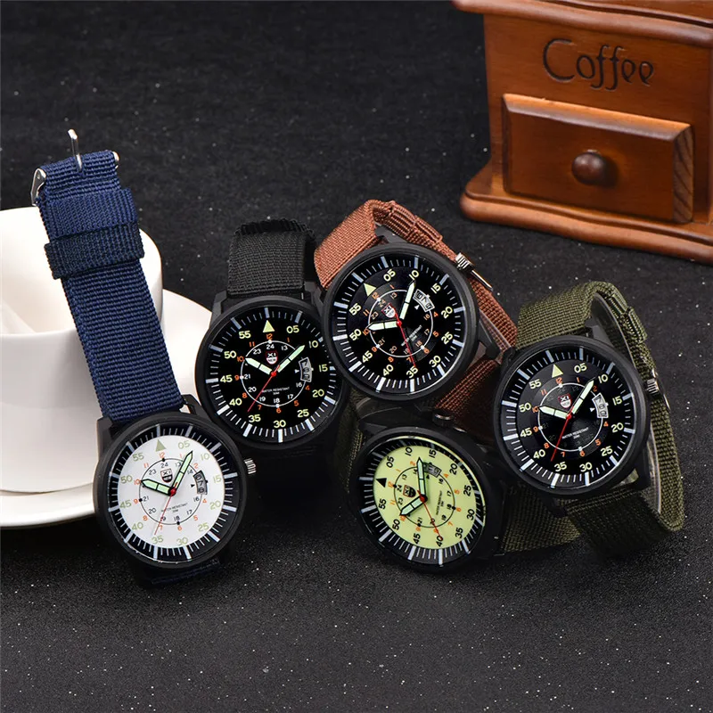 5pcs / lot Wholesale Men XINEW Brand Watches Black Students Fashion Nylon Band Sports Gifts Date Quartz Watch Relogio Masculino