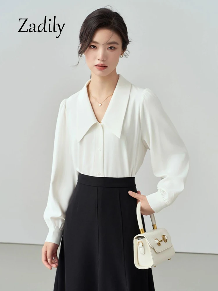 Zadily 2024 Spring Office Lady Long Sleeve Women White Basic Shirt Korea Style Blouse Large Turn Down Collar Work Clothing Tops