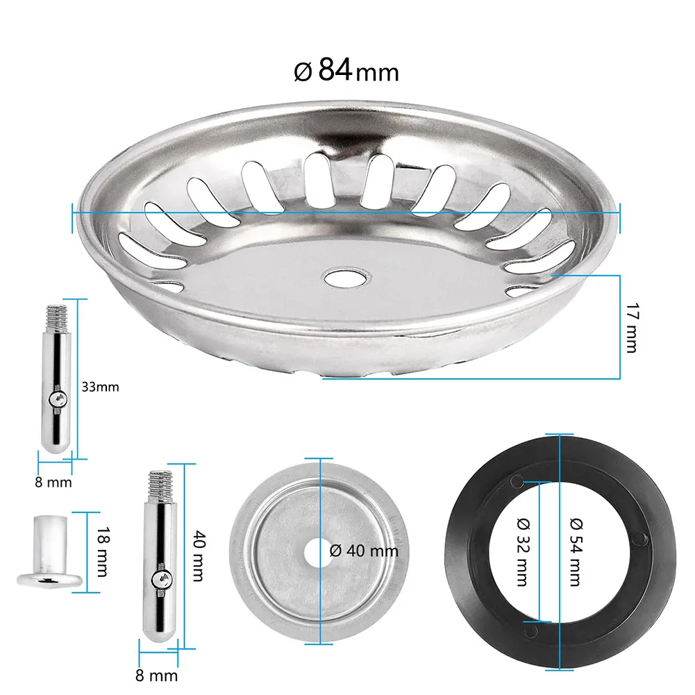 스테인레스 스틸 주방 싱크 스트레이너 80/82/84mm, 주방 물 분지 싱크 배수구 여과기 바구니 폐기물 플러그 스토퍼 필터, 1 피스