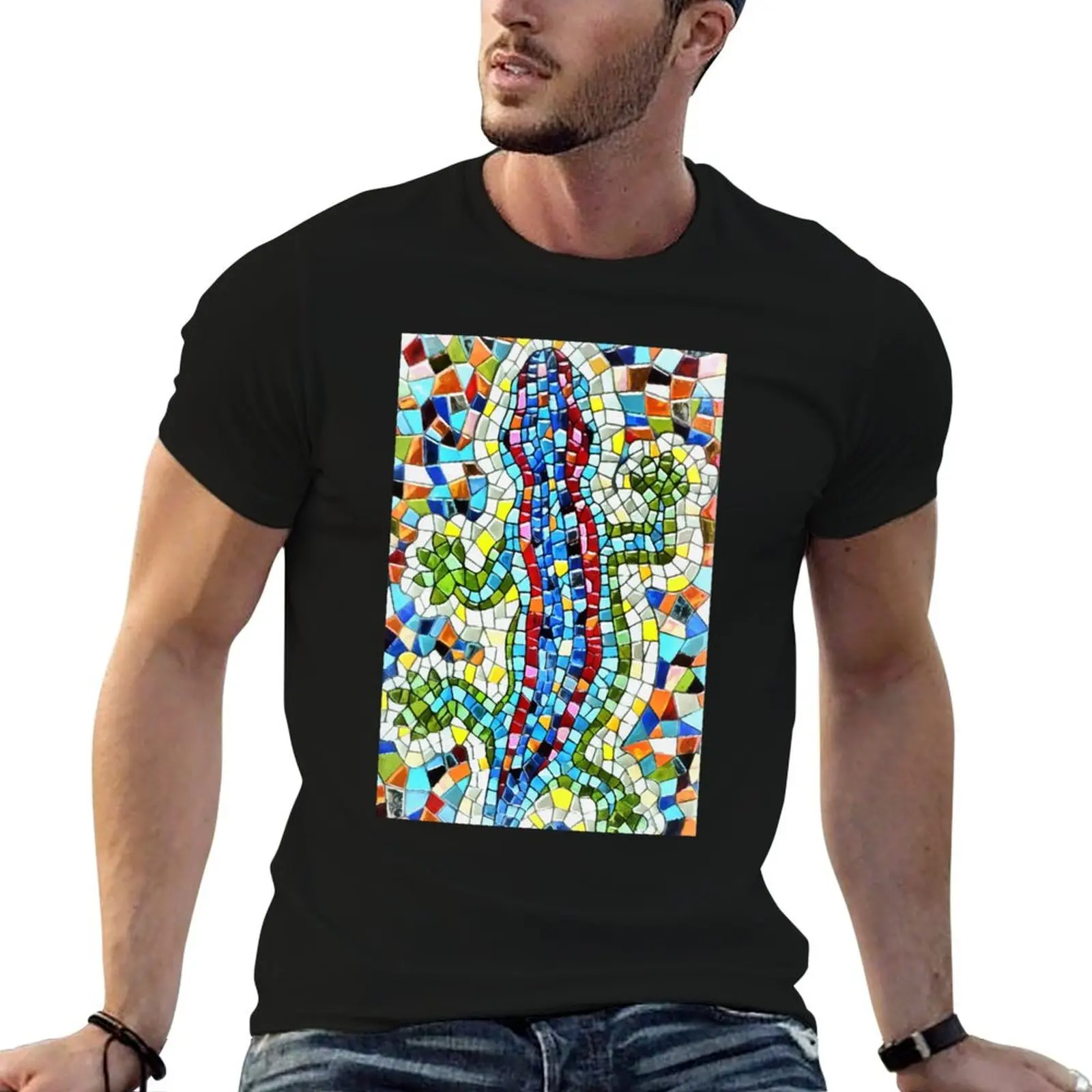 Camiseta con mosaico de Lizard Gaudi Barselona, camiseta de anime, camisetas g man para hombres, camisetas gráficas para hombres