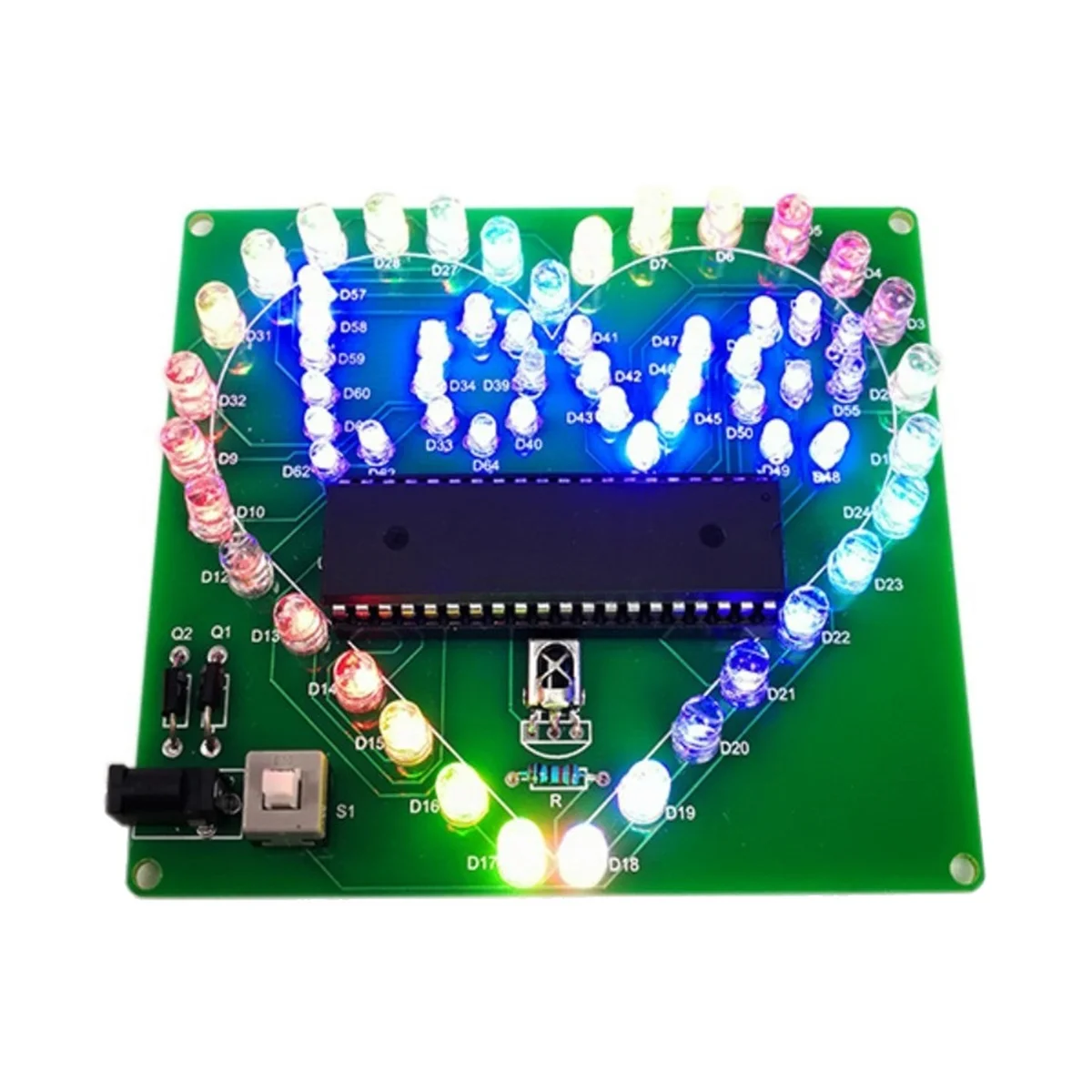 DIY Electronic Kit Colorful LED Flash Love Heart DIY Remote Control Soldering Project Kit Valentine'S Gift Without Shell