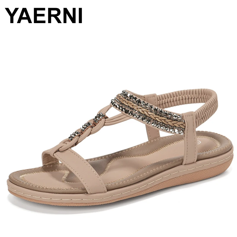 

Новые легкие и удобные сандалии на плоской подошве для женщин, повседневная пляжная обувь большого размера с эластичными ремешками