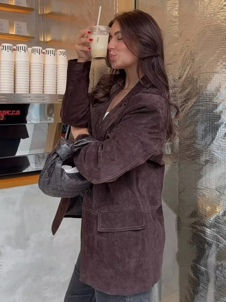 

HH Women Elegant Pocket Turn-down Collar Straight Blazer Long Sleeve One Button Streetwear Solid Slim Fit Winter Suit Jacket