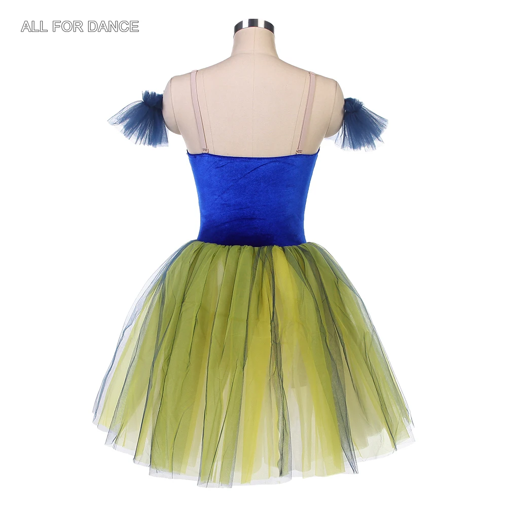 20189 Romantyczna sukienka baletowa dla dorosłych dziewcząt, elastyczny, królewski niebieski aksamitny gorset z warstwową spódnicą tutu.