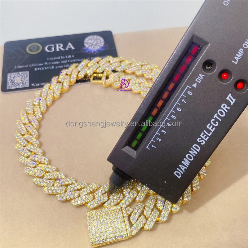 

Wholesale Fashion Jewelry 15mm Hip Hop Vvs Diamond Necklace Bracelet 925 Silver Iced Out Cuban Link Moissanite Chain