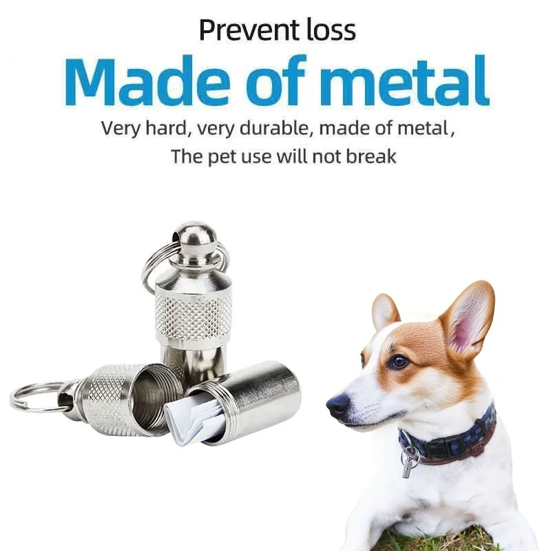 Dog Cat Mini Metal Storage Tube Anti Lost Pet ID Tags Name Address Label Collar Pendant For Puppy Cat Pet Collar Accessories