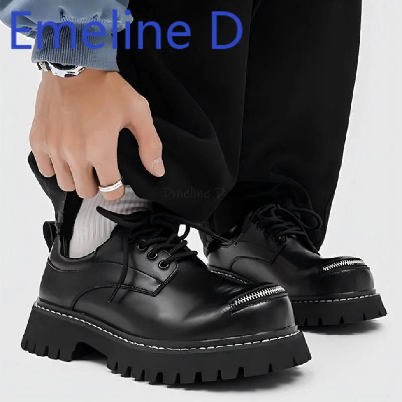 Buty derby ze sznurowaniem, skórzane, z okrągłym noskiem, płaskie, uniwersalne, codzienne, podwyższające, z szerokim noskiem i płytkim wycięciem.