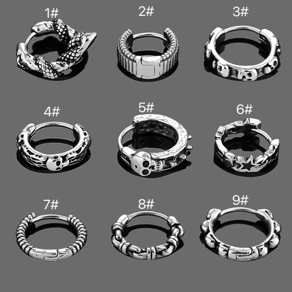 2024 Trendy Sliver Metal Hoop Earrings for Men Punk Gothic Boy Circle Piercing Jewelry Street Rock Hip Hop Rapper Accessories