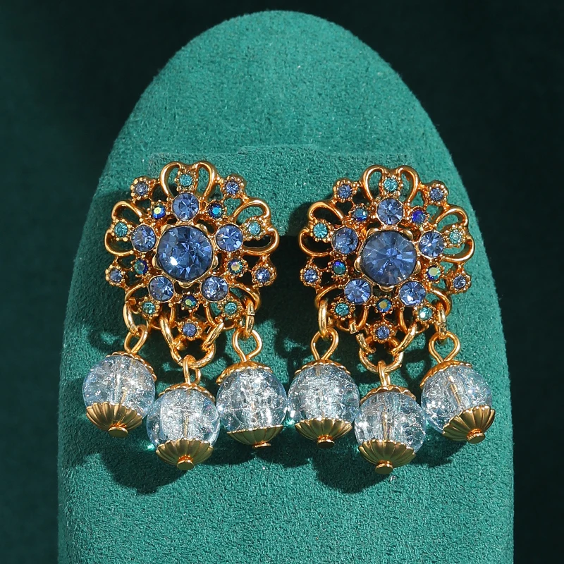 

Vintage Sea Blue Beads Drop Dangle Earring Charms Crystal Flower Gold Color Women'S Accessories Summer Jewelry Beach Trend 2025