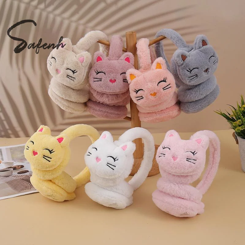 Korean Version Autumn And Winter Plush Warm Earmuffs, Plush Cute Cartoon Cat Earmuffs Protect Ears From Cold