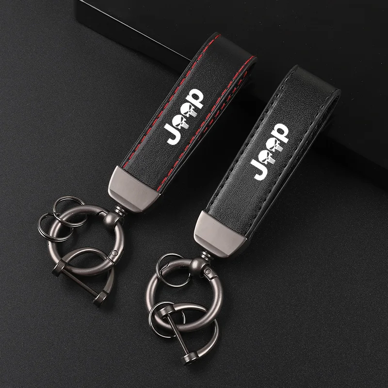 Deluxe Leather Keychain with Car Badge Keychain Pendant For JEEP