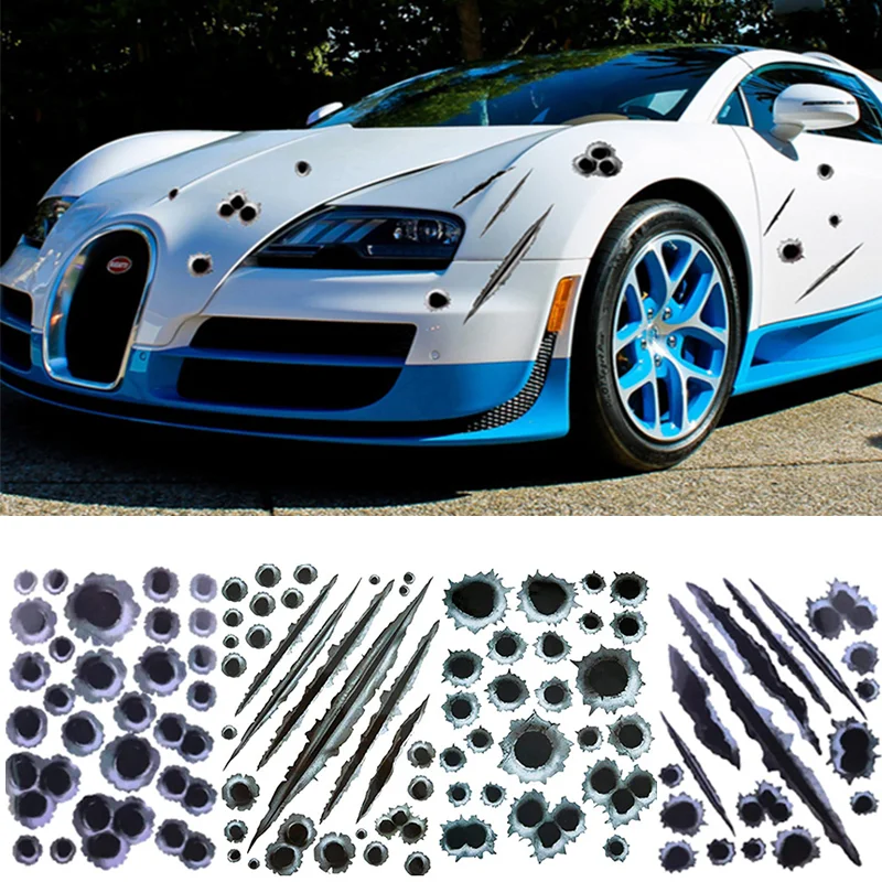 3D Bullet Hole Car Stickers Creative Personalized Funny Car Body Decal Waterproof Sticker Auto Exterior Decoration Accessories