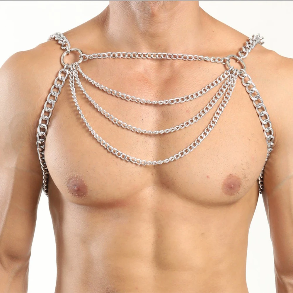 Sexy Men Fashion Accessories Metal Cosplay Hollow Out Body Strap Chain Gay Sissy Harness Club Chest Jewelry Necklace Bdsm Fetish