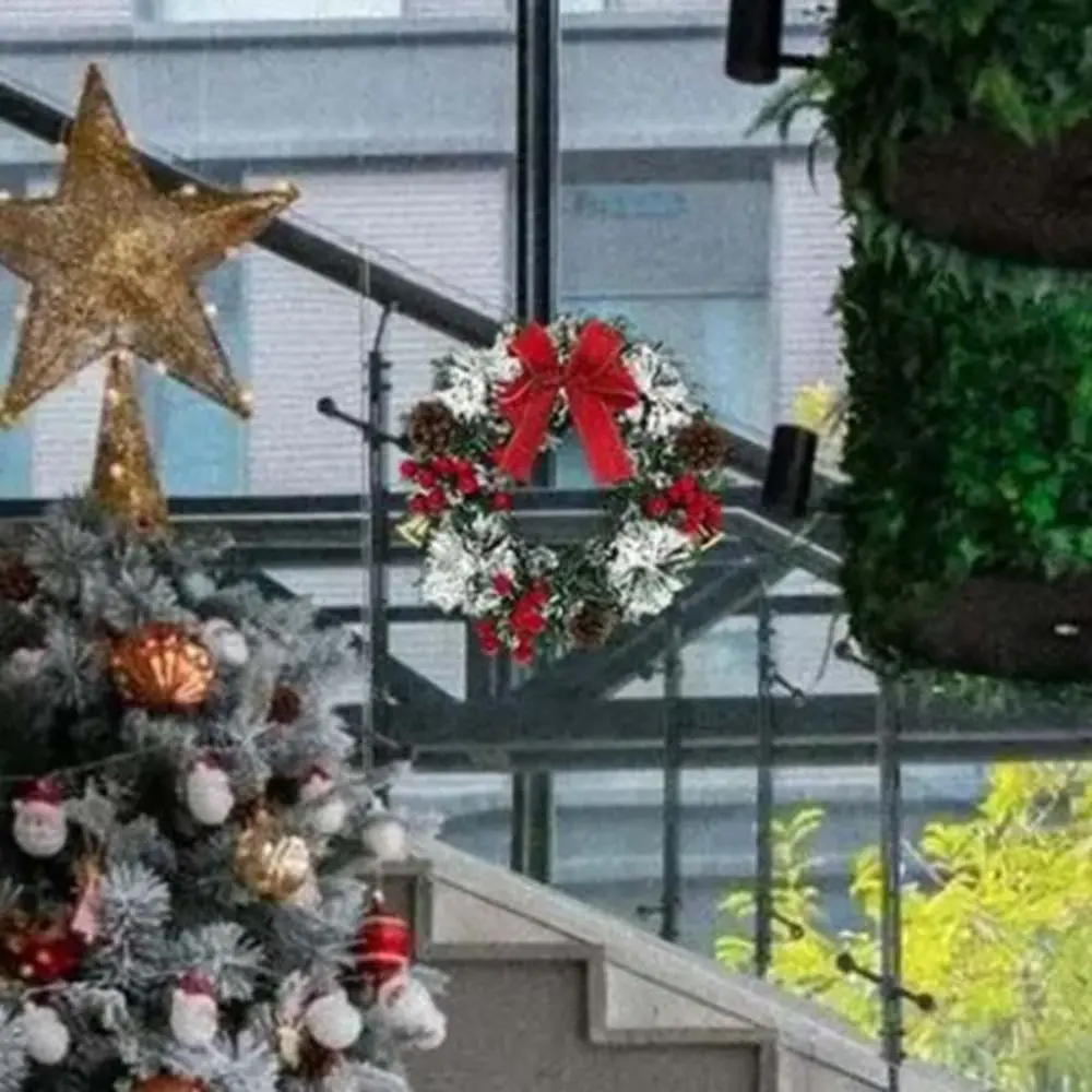 20/30/40 ซม.พวงหรีดคริสต์มาส Pinecones Bowknot Red Berry Xmas Tree Garland หิมะประดิษฐ์หน้าต่างแขวนตกแต่งหน้าต่าง