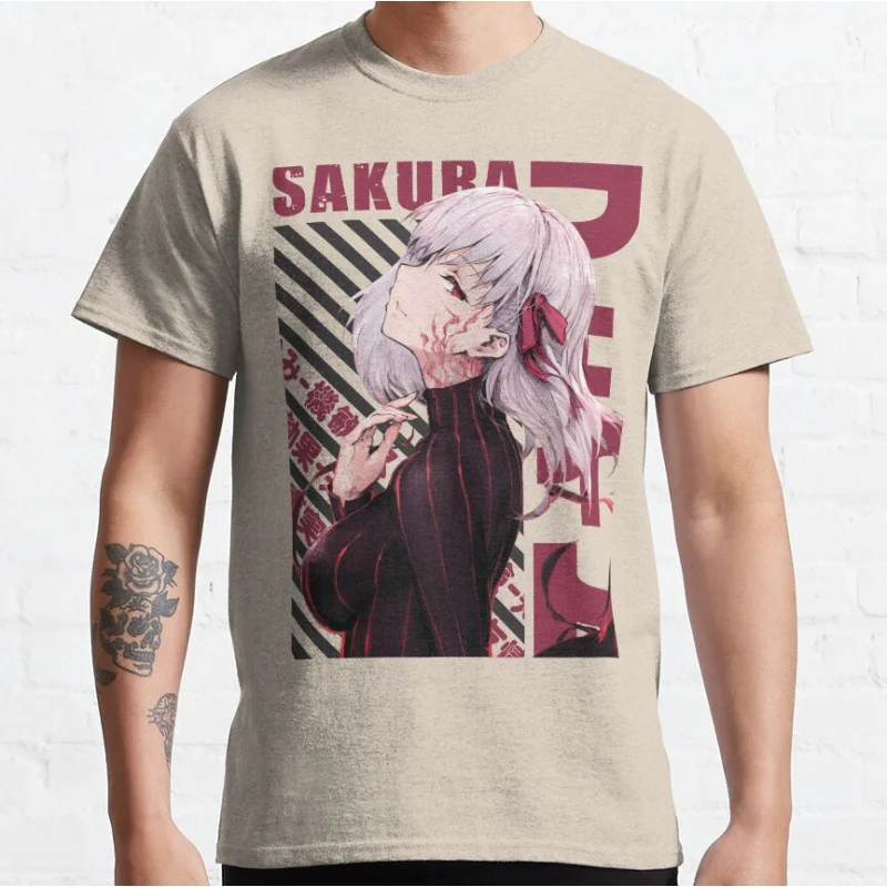 لطيف أنيمي ساكورا kawaii لعبة فيديو مصير البقاء ليلة قصيرة الأكمام Crewneck تي شيرت للرجال حجم كبير الكبار بلايز S-6xl