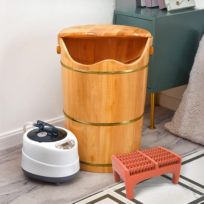 

Foot bucket wooden steaming dual-purpose foot bath bucket fumigation wooden basin foot basin solid wood