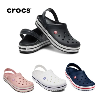 Crocs 클래식 클로그 스포티 스트라이프 디자인, 편안한 경량, 남녀공용, 발가락 닫힘 슬립온, 야외 통기성 비치 슈즈 