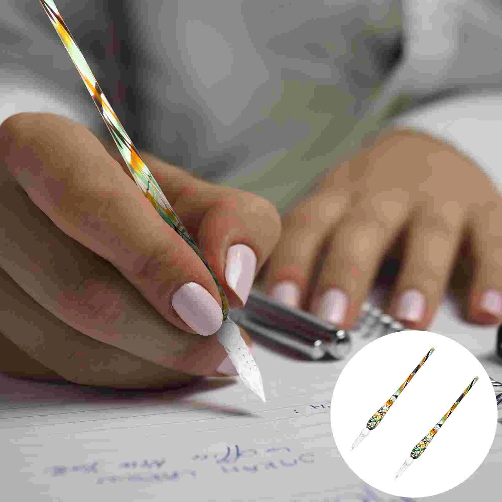 

2 Pcs Stained Glass Pen Dipping Pens Colored Writechpens Drawing Calligraphy Decorate Writing Decoration