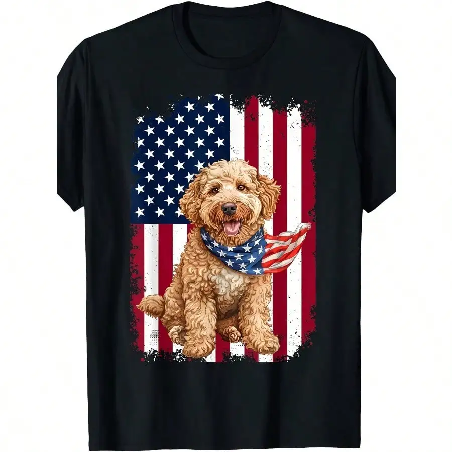 [4th Of July Doodle Gifts Shirt] Golden Doodle American Flag 4th Of July Golden Doodle Gifts, Men's T-Shirt