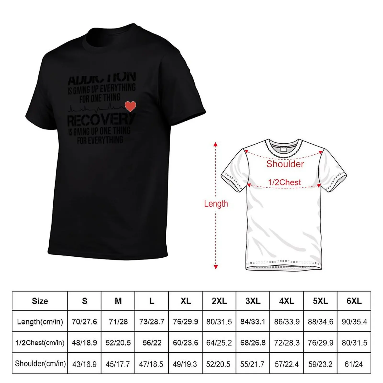 Addiction VS Recovery AA NA Heartbeat for a Clean Sober Life T-Shirt Street Fashion Casual Tee Shirt