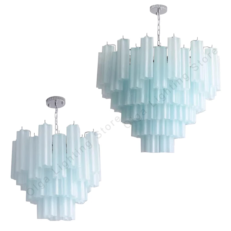Modern Light Blue Glass Ceiling Pendant Light Big, Elegant Home Decoration French Style Lighting Dimmable Lampen Chrome Lustres