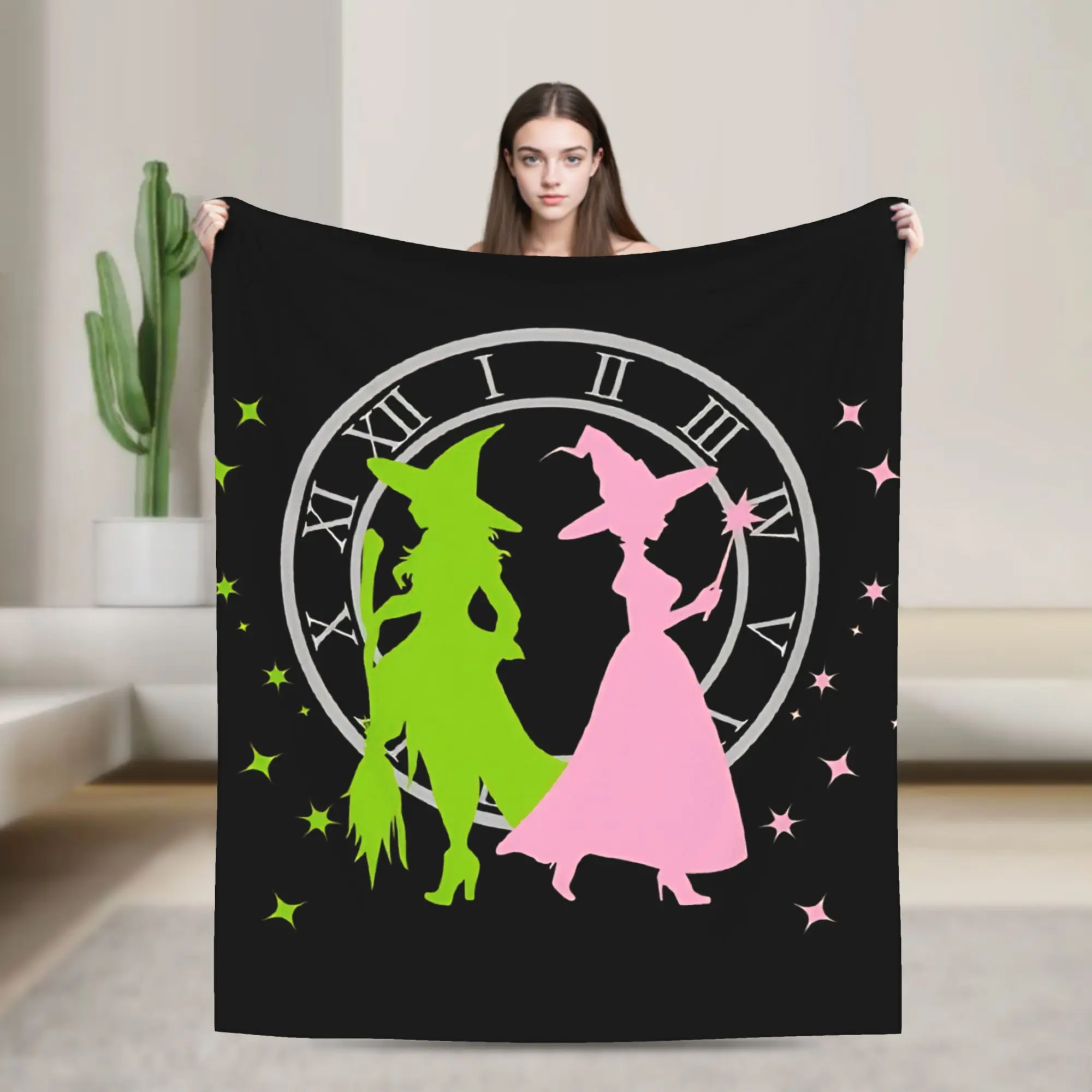 W-Wicked Flannel Blanket Elphaba Glinda Funny Throw Blanket for Home 150*125cm Quilt