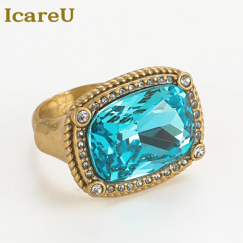 

Wedding Sea Blue Crystal Rings Vintage For Woman Rectangle Rhinestone Valentines Gift Girlfriend Party Jewelry Accessories 2025
