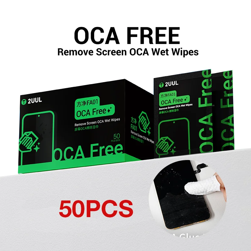2UUL FA01 50PCS Salviette umidificate per la pulizia dello schermo LCD applicabili al telefono cellulare Tablet Schermo Occhiali Pulizia Panno senza polvere Riparazione
